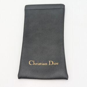 Authentic Christian Dior Black Leather Sunglasses Case Pouch Gold Logo Vintage